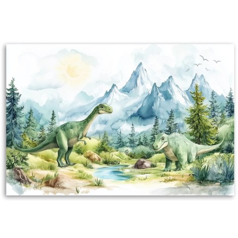 Obraz dla chłopca, Dinozaury Prehistoryczne Gady Pejzaż Zielony - 90x60 Obraz dla chłopca, Dinozaury Prehistoryczne Gady Pejzaż Zielony - 90x60