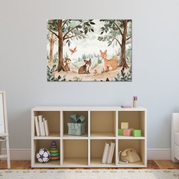 Obraz dla dzieci, Jelonek Ptak Leśne Zwierżeta Beżowy - 60x40