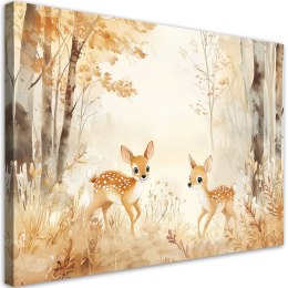 Obraz dla dzieci, Jelonki Zwierzęta w lesie Beżowy - 90x60