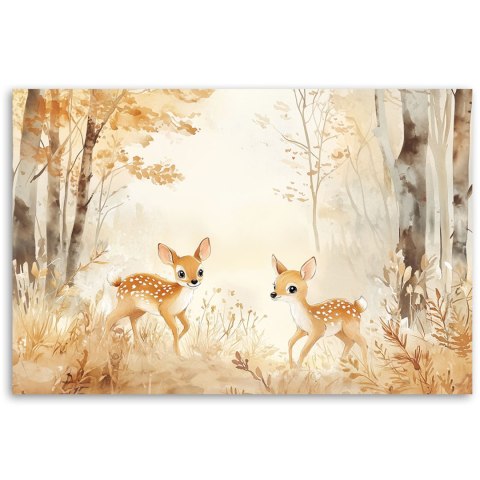 Obraz dla dzieci, Jelonki Zwierzęta w lesie Beżowy - 90x60 Obraz dla dzieci, Jelonki Zwierzęta w lesie Beżowy - 90x60