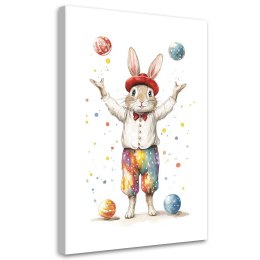 Obraz dla dzieci, Królik Żongler Cyrk Kolorowy - 70x100