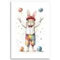 Obraz dla dzieci, Królik Żongler Cyrk Kolorowy - 80x120
