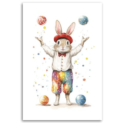 Obraz dla dzieci, Królik Żongler Cyrk Kolorowy - 80x120 Obraz dla dzieci, Królik Żongler Cyrk Kolorowy - 80x120