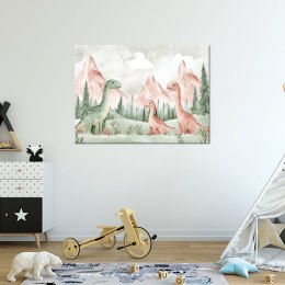 Obraz dla dzieci do pokoju, Dinozaury Góry Las Zielony - 90x60