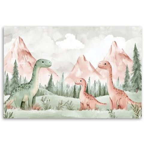 Obraz dla dzieci do pokoju, Dinozaury Góry Las Zielony - 90x60 Obraz dla dzieci do pokoju, Dinozaury Góry Las Zielony - 90x60