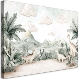 Obraz dla dzieci do pokoju, Dinozaury Jurajski świat w pastelach - 90x60