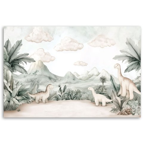 Obraz dla dzieci do pokoju, Dinozaury Jurajski świat w pastelach - 90x60 Obraz dla dzieci do pokoju, Dinozaury Jurajski świat w pastelach - 90x60
