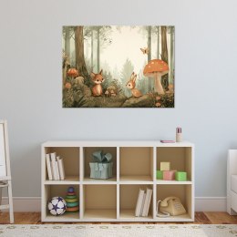 Obraz do pokoju dziecięcego, Leśne Zwierzęta Natura Beżowy - 100x70