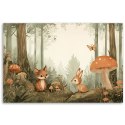 Obraz do pokoju dziecięcego, Leśne Zwierzęta Natura Beżowy - 90x60