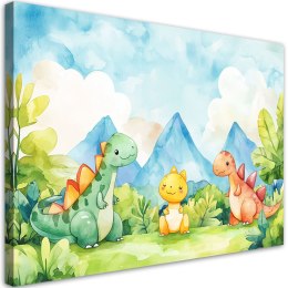 Obraz do pokoju dziecięcego, Śmieszne Dinozaury Kolorowe - 100x70