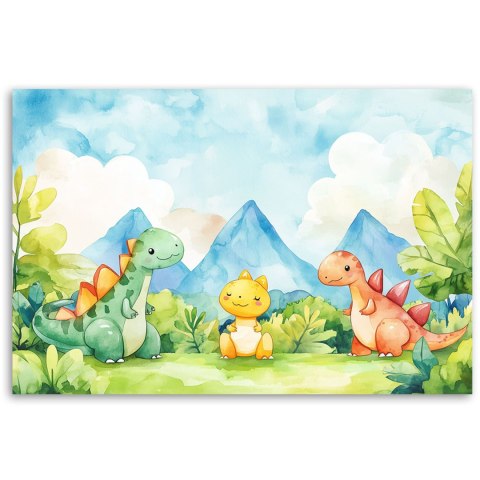 Obraz do pokoju dziecięcego, Śmieszne Dinozaury Kolorowe - 90x60 Obraz do pokoju dziecięcego, Śmieszne Dinozaury Kolorowe - 90x60