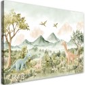 Obraz do pokoju dziecięcego, Wesołe Dinozaury Pejzaż górski - 90x60