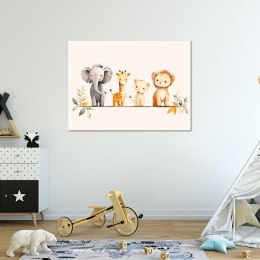 Obraz do pokoju dziecka, Afrykańskie kolorowe zwierzątka w beżu - 60x40