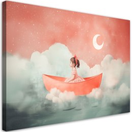 Obraz do pokoju dziecka, Dziewczynka w łódce w chmurach - 60x40