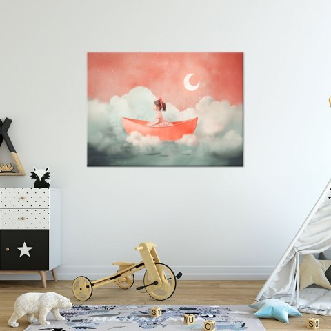 Obraz do pokoju dziecka, Dziewczynka w łódce w chmurach - 90x60 Obraz do pokoju dziecka, Dziewczynka w łódce w chmurach - 90x60