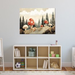 Obraz do pokoju dziecka, Grzyby Las Drzewa Natura Beżowy - 60x40