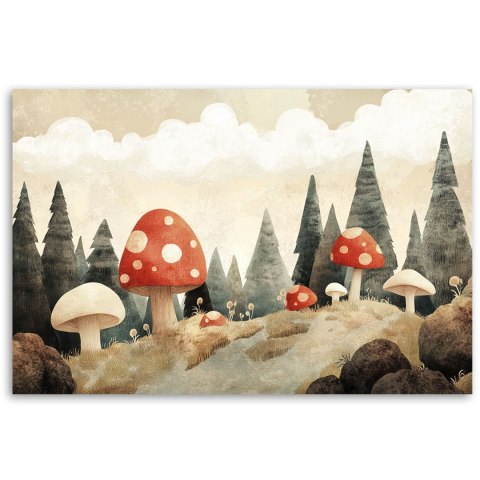 Obraz do pokoju dziecka, Grzyby Las Drzewa Natura Beżowy - 90x60 Obraz do pokoju dziecka, Grzyby Las Drzewa Natura Beżowy - 90x60