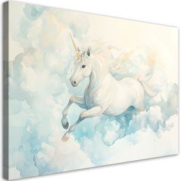 Obraz do pokoju dziecka, Jednorożec w błękitnych chmurach - 100x70