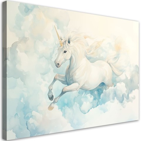 Obraz do pokoju dziecka, Jednorożec w błękitnych chmurach - 90x60 Obraz do pokoju dziecka, Jednorożec w błękitnych chmurach - 90x60