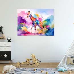 Obraz do pokoju dziecka, Kolorowa Żyrafa Afryka Akwarela - 120x80