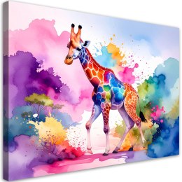Obraz do pokoju dziecka, Kolorowa Żyrafa Afryka Akwarela - 90x60