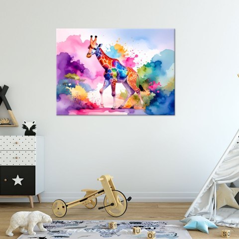 Obraz do pokoju dziecka, Kolorowa Żyrafa Afryka Akwarela - 90x60 Obraz do pokoju dziecka, Kolorowa Żyrafa Afryka Akwarela - 90x60