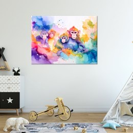 Obraz do pokoju dziecka, Kolorowe Małpy w dżungli Akwarela - 60x40