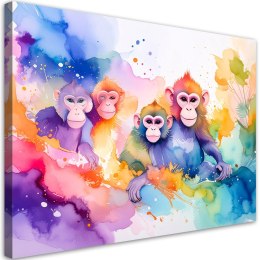 Obraz do pokoju dziecka, Kolorowe Małpy w dżungli Akwarela - 90x60
