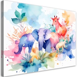 Obraz do pokoju dziecka, Kolorowe Zwierzęta afrykańskie akwarela - 60x40