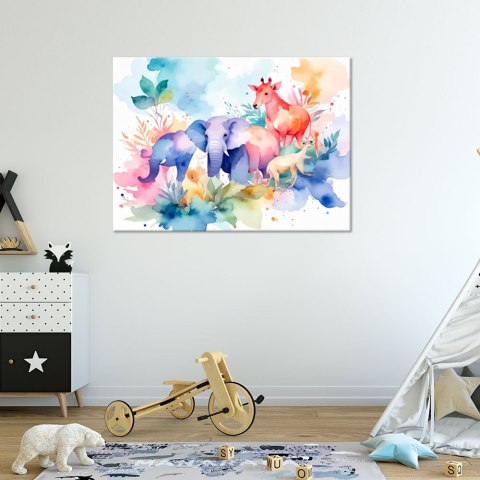 Obraz do pokoju dziecka, Kolorowe Zwierzęta afrykańskie akwarela - 60x40 Obraz do pokoju dziecka, Kolorowe Zwierzęta afrykańskie akwarela - 60x40
