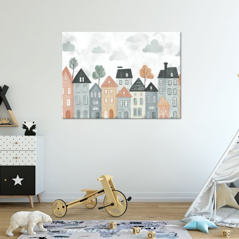 Obraz do pokoju dziecka, Kolorowe domy miasto - 60x40 Obraz do pokoju dziecka, Kolorowe domy miasto - 60x40