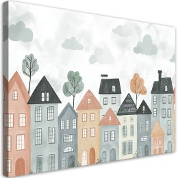 Obraz do pokoju dziecka, Kolorowe domy miasto - 90x60