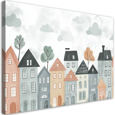 Obraz do pokoju dziecka, Kolorowe domy miasto - 90x60 Obraz do pokoju dziecka, Kolorowe domy miasto - 90x60