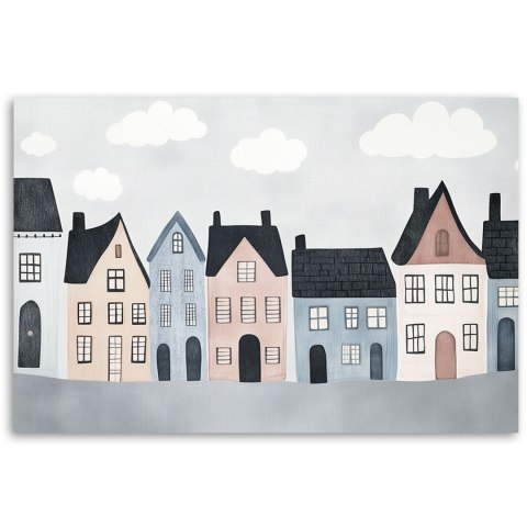 Obraz do pokoju dziecka, Kolorowe domy miasto - 90x60 Obraz do pokoju dziecka, Kolorowe domy miasto - 90x60