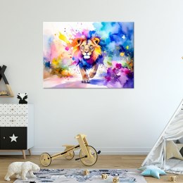 Obraz do pokoju dziecka, Kolorowy Lew w dżungli Akwarela - 120x80