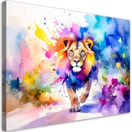 Obraz do pokoju dziecka, Kolorowy Lew w dżungli Akwarela - 90x60