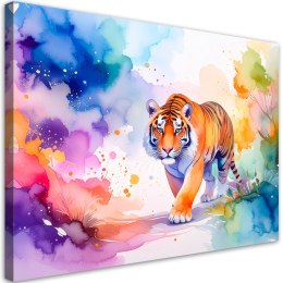 Obraz do pokoju dziecka, Kolorowy Tygrys Safari Akwarela - 100x70