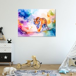 Obraz do pokoju dziecka, Kolorowy Tygrys Safari Akwarela - 60x40