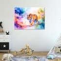 Obraz do pokoju dziecka, Kolorowy Tygrys Safari Akwarela - 90x60