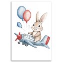Obraz do pokoju dziecka, Królik w samolocie z balonikami - 70x100