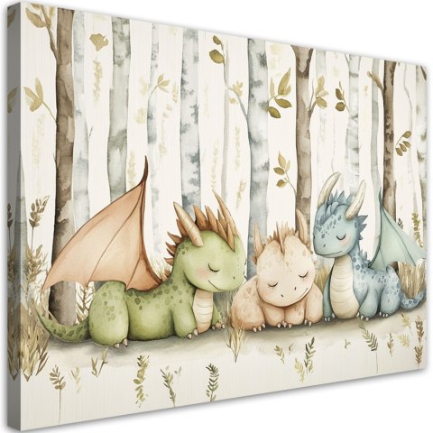 Obraz do pokoju dziecka, Małe Smoki Zwierzęta w lesie - 60x40 Obraz do pokoju dziecka, Małe Smoki Zwierzęta w lesie - 60x40