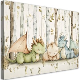 Obraz do pokoju dziecka, Małe Smoki Zwierzęta w lesie - 90x60