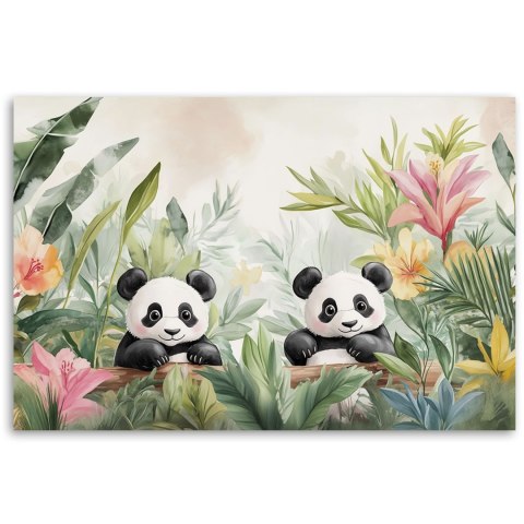 Obraz do pokoju dziecka, Pandy w kwiatach roślinach - 60x40 Obraz do pokoju dziecka, Pandy w kwiatach roślinach - 60x40