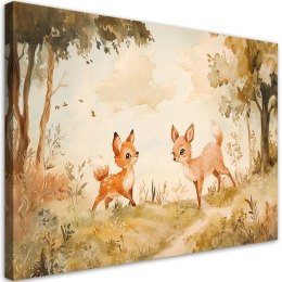 Obraz do pokoju dziecka, Sarenki Zwierzęta w lesie Beżowy - 60x40