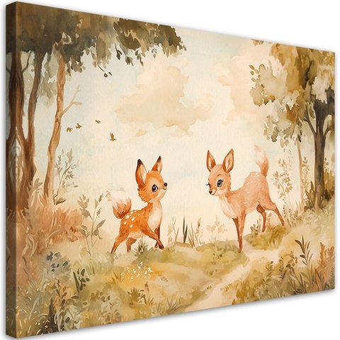 Obraz do pokoju dziecka, Sarenki Zwierzęta w lesie Beżowy - 60x40 Obraz do pokoju dziecka, Sarenki Zwierzęta w lesie Beżowy - 60x40