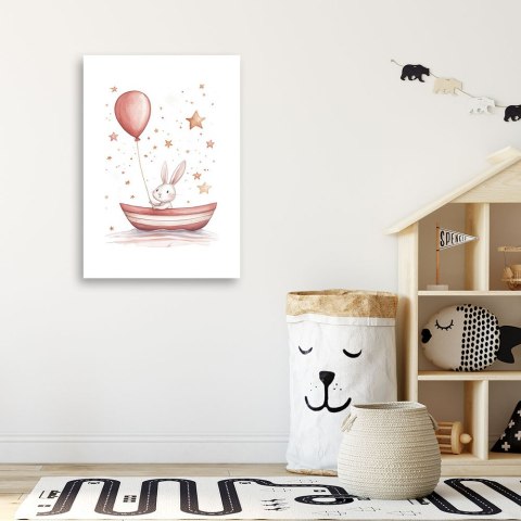 Obraz dziecięcy, Królik w łódce z balonikiem Boho - 80x120 Obraz dziecięcy, Królik w łódce z balonikiem Boho - 80x120