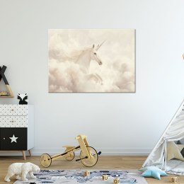 Obraz dziecięcy na ścianę, Jednorożec w beżowych chmurach - 100x70