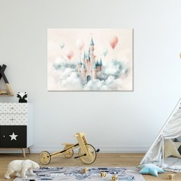Obraz dziecięcy na ścianę, Zamek z balonikami w chmurach - 100x70