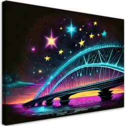 Obraz na płótnie, Neonowa architektura mostu - 60x40