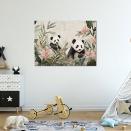 Obrazy dla dzieci, Misie Pandy w kwiatach - 120x80